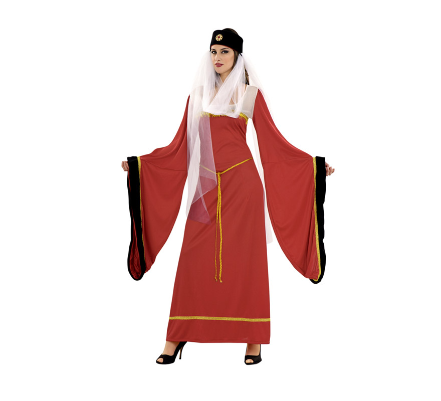 Disfraz de Lady Noble granate para mujer. Talla standar M-L 38/42. Incluye vestido, tocado y cinturón. Disfraz de Lady Noble Medieval para mujer.