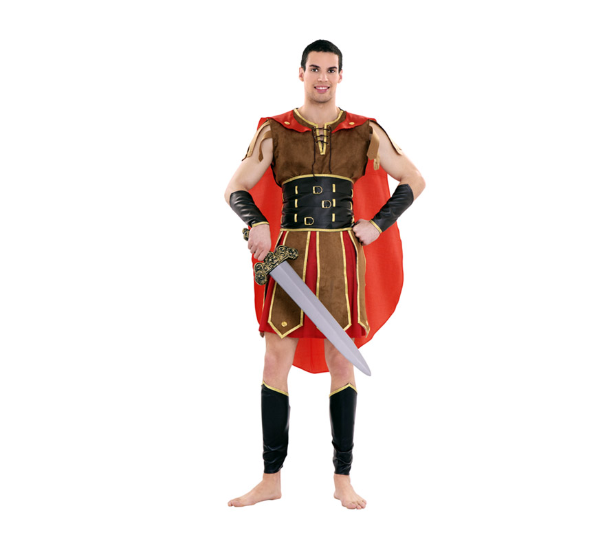 Disfraz de Romano Tribuno para hombre. Talla Standar  M-L = 52/54. Incluye vestido, cinturón, cubre piernas, capa y manguitos. Espada NO incluida, podrás verla en la sección de Complementos. También se usa como disfraz de Guerrero Romano para teatros o Cabalgatas en Navidad.