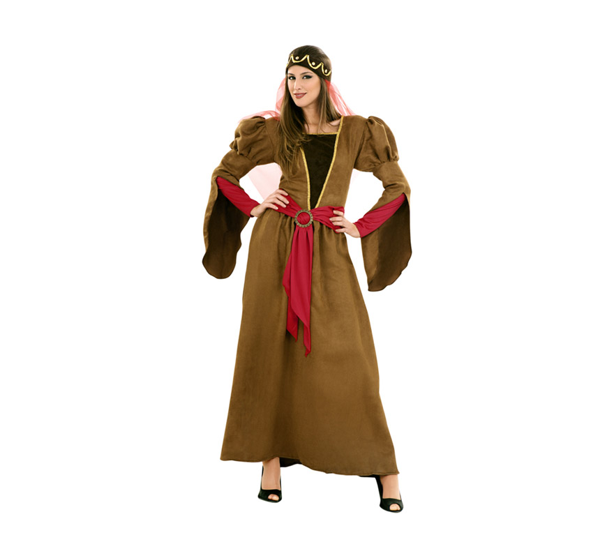 Disfraz de Juliana Medieval para mujeres. Talla standar M-L 38/42. Incluye vestido, cinturón y tocado. Disfraz de Julieta o Princesa Medieval para Ferias o Fiestas Medievales.