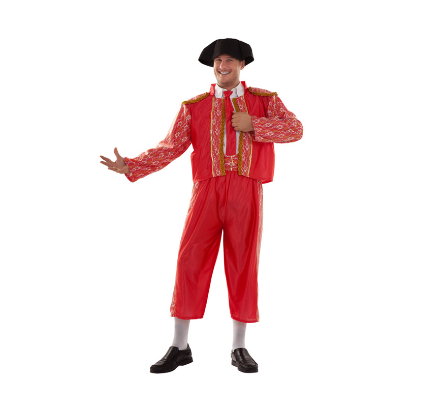 Disfraz barato de Torero para hombre. Talla XXL = 58/62. Incluye chaqueta, pantalón, fajín, corbata y montera de tela. Un disfraz ideal para Despedidas de Soltero.