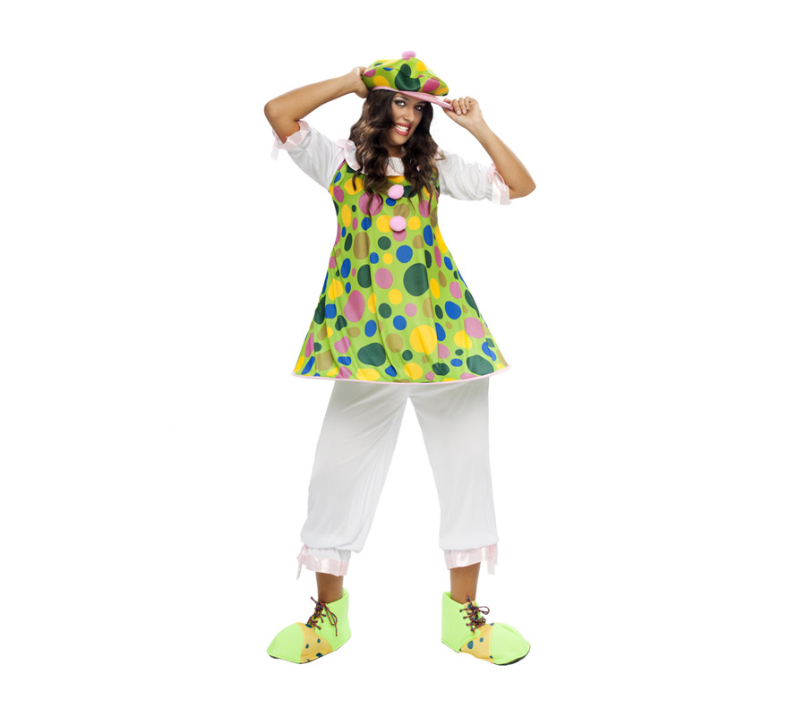 Disfraz de Payasa Aro adulta barato para mujer. Talla XXL = 48/52. Incluye sombrero, camisa con aro y pantalón. Zapatones NO incluidos, podrás verlos en la sección de Complementos.
