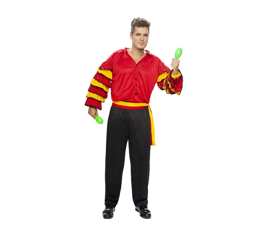 Disfraz de Bailaor Flamenco o disfraz de Sevillano. Talla XXL = 58/62. Incluye pantalones, camisa y fajín. Disfraz de Caribeño o Rumbero para hombre.
