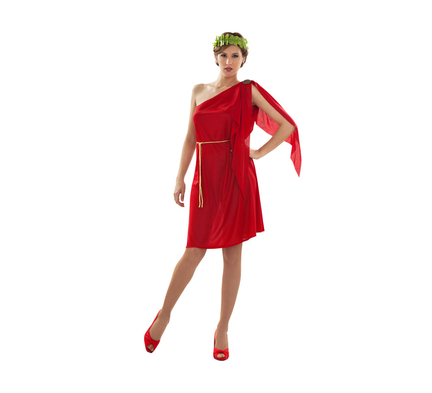 Disfraz de Patricia Romana rojo para mujer. Talla Standar M-L = 38/42. Incluye túnica, cinturón y tocado. También sirve como disfraz de Diosa Griega.