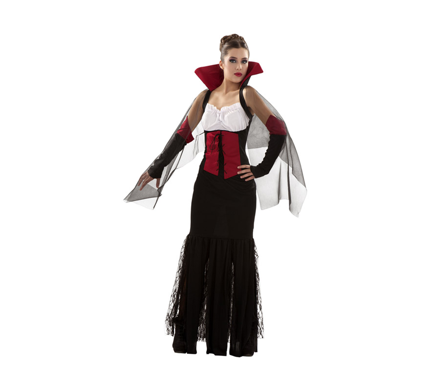 Disfraz de Vampiresa para mujer. Talla S 34/38 para chicas delgadas o adolescentes. Incluye vestido, cuello y mangas.