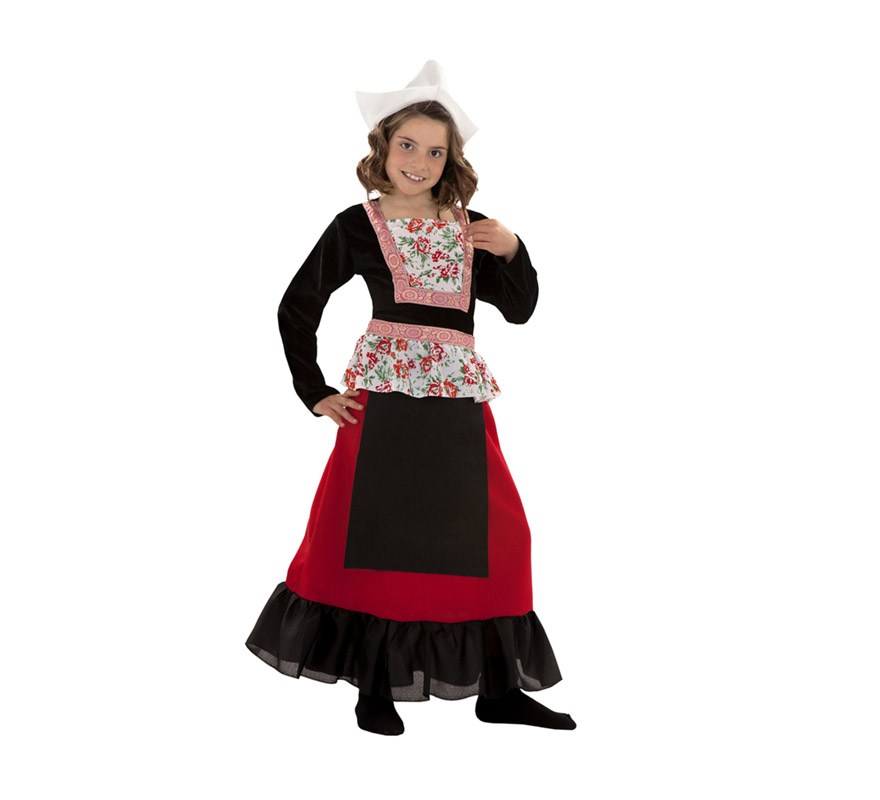 Disfraz de Holandesa para niñas de 7 a 9 años. Incluye sombrero y vestido.