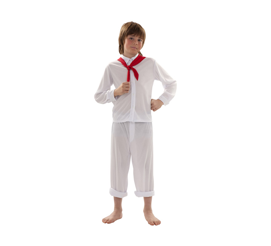 Disfraz de Sudamericano para niños de 5 a 6 años. Incluye pañuelo, camisa y pantalón. También sirve para disfrazarte para los encierros de Pamplona en San Fermin.