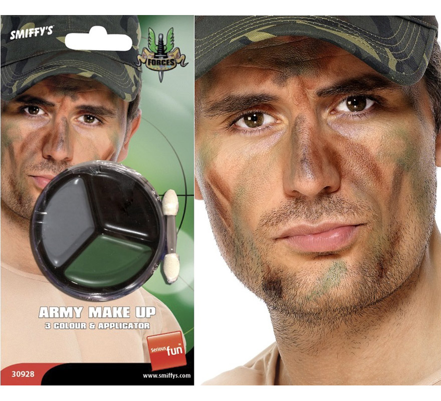 Maquillaje militar de camuflaje con aplicador. Perfecto para los disfraces de Militar, Camuflaje, Rambo, etc.