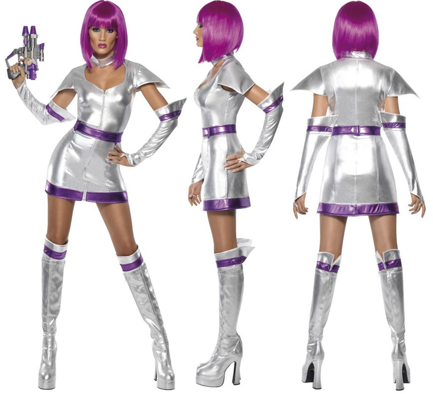 Disfraz de Chica Espacial para mujer talla M. Incluye vestido, cinturón, brazos y detalle de las rodillas. Botas y peluca NO incluidas.