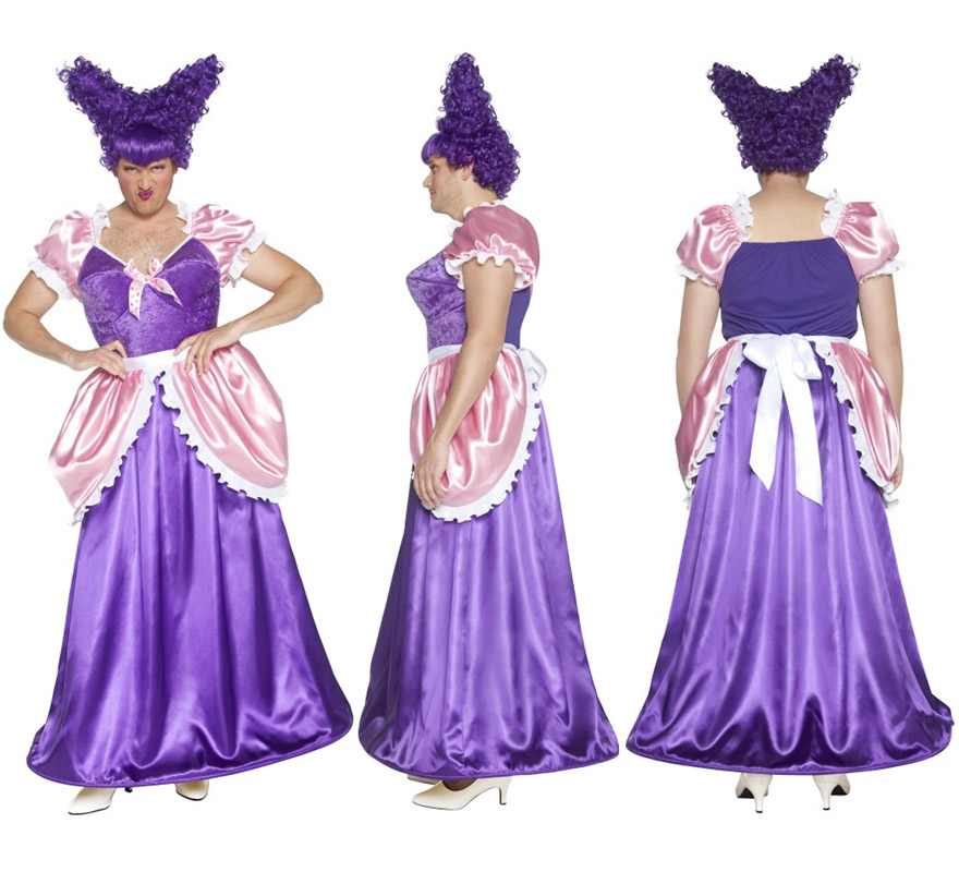 Disfraz de Hermanastra de Cenicienta púrpura para hombre talla M. Incluye disfraz SIN peluca, podrás verla en la sección de Compelemtos. Ideal para Despedidas de Soltero.