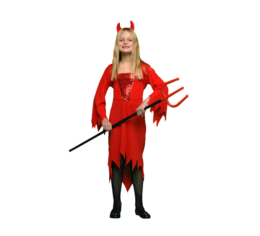 Disfraz de Demonia o Diablesa rojo barato para Halloween. Talla de 10 a 12 años. Incluye vestido y cuernos. Tridente NO incluido, drás verlo en la sección Complementos. Éste disfraz de Halloween es ideal para celebrar la Fiesta de la Noche de las Brujas cada vez más arraigada en nuestro País en Pub's, Discotecas, Casas particulares,  Restaurantes o Colegios y ayudar a crear un ambiente terrorífico y tenebroso indispensable para la Noche de Halloween la cual se celebra la víspera de Todos los Santos.
¡¡Compra tu disfraz para Halloween en nuestra tienda de disfraces, será divertido!!

