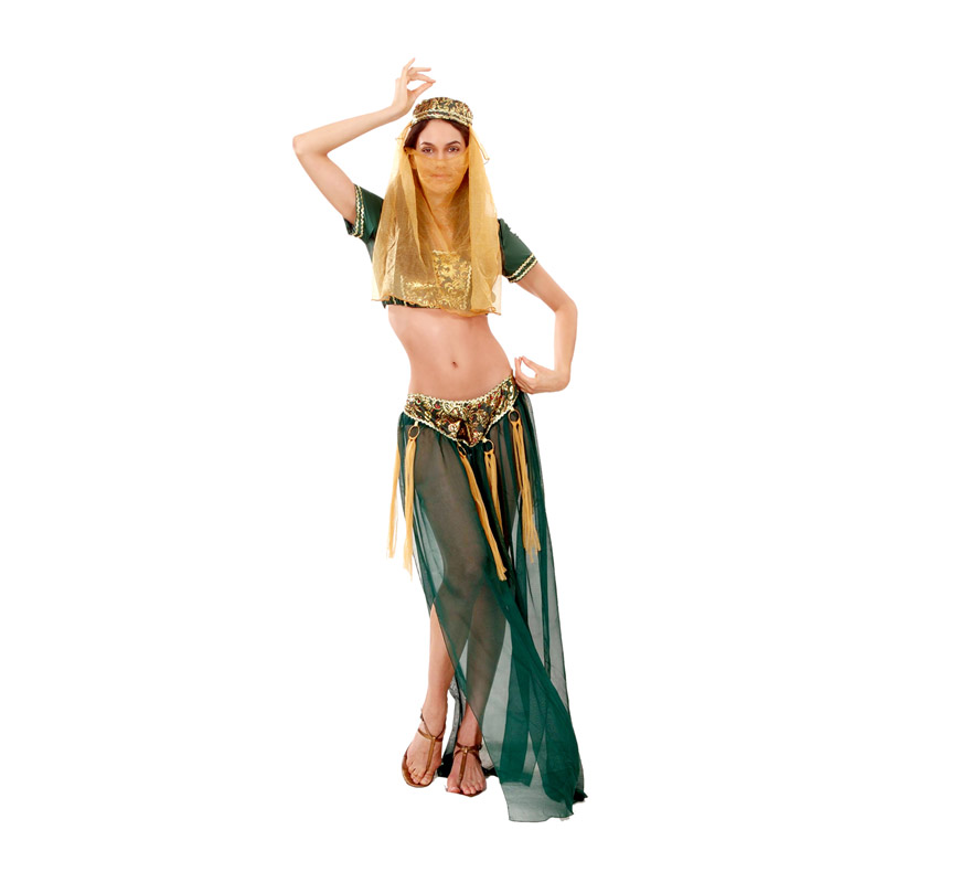 Disfraz barato de Fantasía Haren para mujer. Talla standar M-L = 38/42. Incluye tocado, camisa y pantalón. Un traje de Bailarina del vientre árabe que también es muy Sexy. 