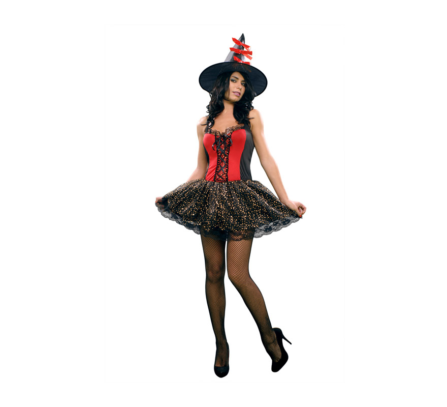 Disfraz de Bruja Sexy adulta para Halloween. Talla estándar M-L = 38/42. Incluye sombrero y vestido. Disfraz de Halloween barato. Escoba y medias NO incluidos, podrás verla en la sección Complementos. Éste disfraz de Halloween es ideal para celebrar la Fiesta de la Noche de las Brujas cada vez más arraigada en nuestro País en Pub's, Discotecas, Casas particulares,  Restaurantes o Colegios y ayudar a crear un ambiente terrorífico y tenebroso indispensable para la Noche de Halloween la cual se celebra la víspera de Todos los Santos.
¡¡Compra tu disfraz para Halloween en nuestra tienda de disfraces, será divertido!!

