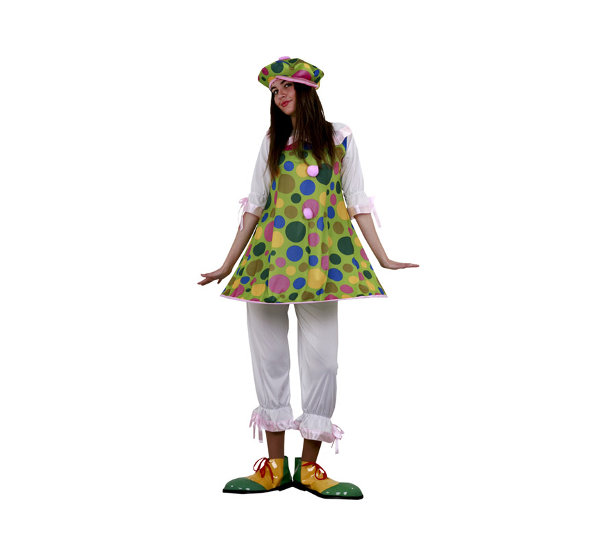 Disfraz de Payasa Aro adulta barato para mujer. Talla Standar M-L = 38/42. Incluye sombrero, camisa con aro y pantalón. Zapatones NO incluidos, podrás verlos en la sección de Complementos.