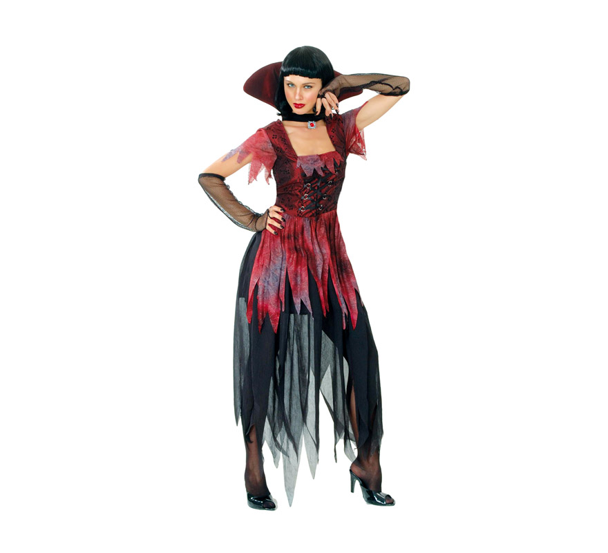 Disfraz de Vampiresa Gótica adulta para Halloween. Talla Standar M-L = 38/42. Disfraz barato para Halloween que incluye vestido, cuello y guantes. Éste disfraz de Halloween es ideal para celebrar la Fiesta de la Noche de las Brujas cada vez más arraigada en nuestro País en Pubs, Discotecas, Casas particulares,  Restaurantes o Colegios y ayudar a crear un ambiente terrorífico y tenebroso indispensable para la Noche de Halloween la cual se celebra la víspera de Todos los Santos.
¡¡Compra tu disfraz para Halloween en nuestra tienda de disfraces, será divertido!!

