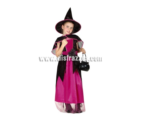 Disfraz de Bruja Bonita económico talla de 4 a 6 años. Incluye vestido, cinturón, capita y sombrero. Olla NO incluida, podrás verla en la sección de Complementos.