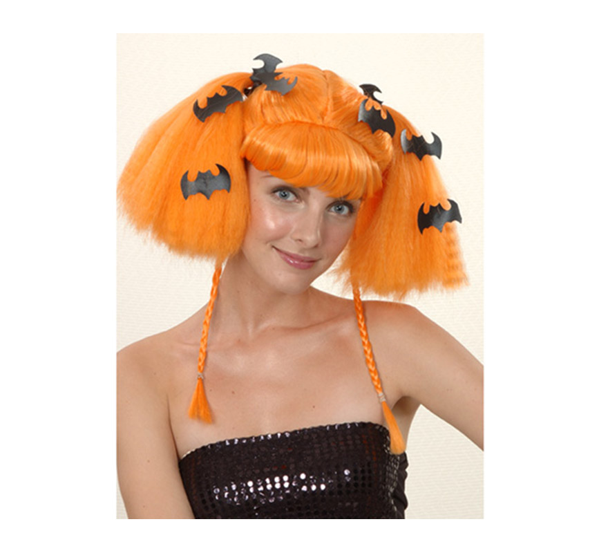 Peluca Bruja Murciélago/naranja. Talla única. Murciélagos incluidos.