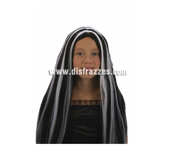 Peluca Bruja blanca y negra infantil. Ideal para disfrazarse de Morticia.