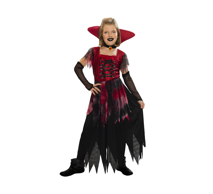 Disfraz de Vampiresa Gótica barato para Halloween. Talla de 10 a 12 años. Incluye vestido, cuello y guantes. Éste disfraz de Halloween es ideal para celebrar la Fiesta de la Noche de las Brujas cada vez más arraigada en nuestro País en Pub's, Discotecas, Casas particulares,  Restaurantes o Colegios y ayudar a crear un ambiente terrorífico y tenebroso indispensable para la Noche de Halloween la cual se celebra la víspera de Todos los Santos.
¡¡Compra tu disfraz para Halloween en nuestra tienda de disfraces, será divertido!!