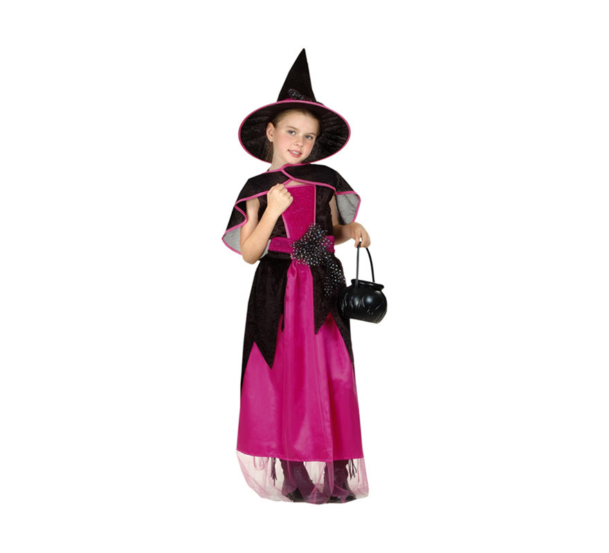 Disfraz de Bruja Bonita económico talla de 7 a 9 años. Incluye vestido, cinturón, capita y sombrero. Olla NO incluida, podrás verla en la sección de Complementos.