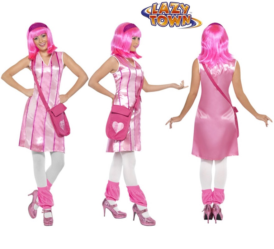 Disfraz de Stephanie de Lazytown para mujer talla M. Incluye vestido, calentadores y bolso. Peluca, medias y zapatos NO incluidos. La peluca y las medias la podrás ver la sección de Complementos. Con éste disfraz harás muy buena pareja con Sportacus.