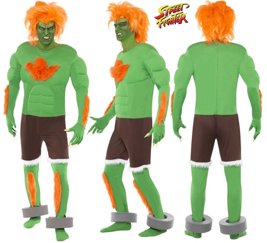 Disfraz de Blanka de Street Fighter IV musculoso para hombre talla M. Incluye disfraz completo SIN peluca, podrás encontrar parecidas en la sección de Complementos.