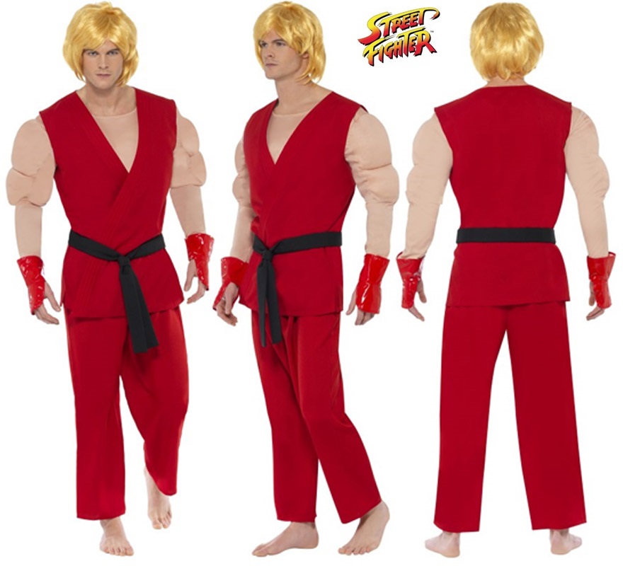 Disfraz de Ken de Street Fighter IV musculoso para hombre talla M. Incluye disfraz completo SIN peluca, podrás encontrar parecidas en la sección de Complementos.