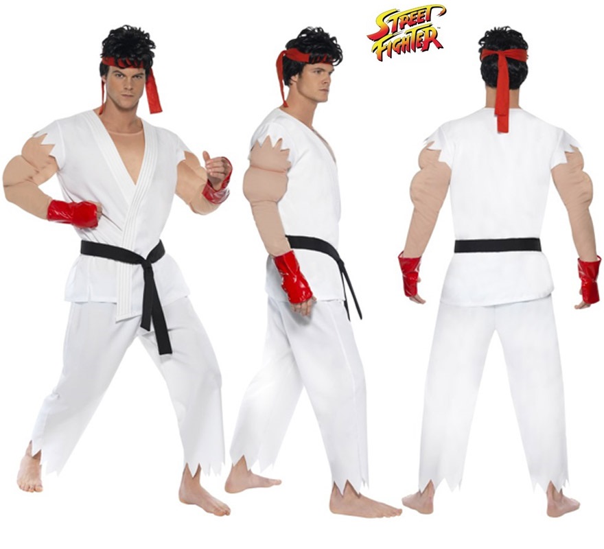 Disfraz de Ryu de Street Fighter IV musculoso para hombre talla M. Incluye disfraz completo.