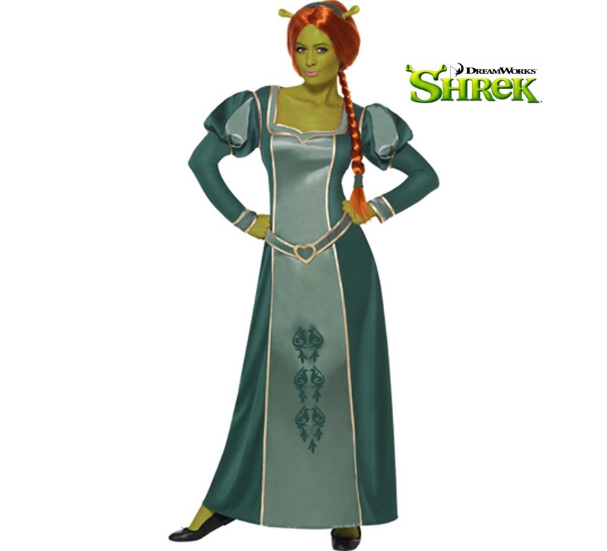 Disfraz de Princesa Fiona de Shrek para mujer talla M. Incluye vestido, peluca y diadema. También sirve como disfraz de Dama Medieval.