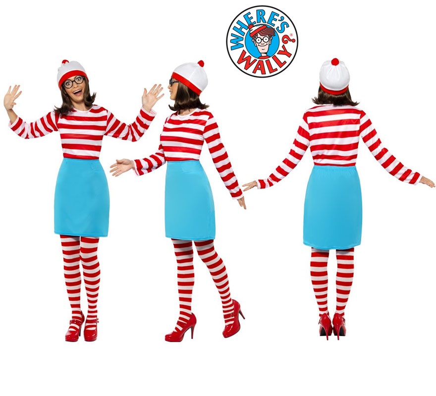 ¿Dónde está Wally? Aquí tenemos a su chica. Disfraz de Wenda para mujer talla M. Incluye camisa, falda, gafas, medias y gorro.