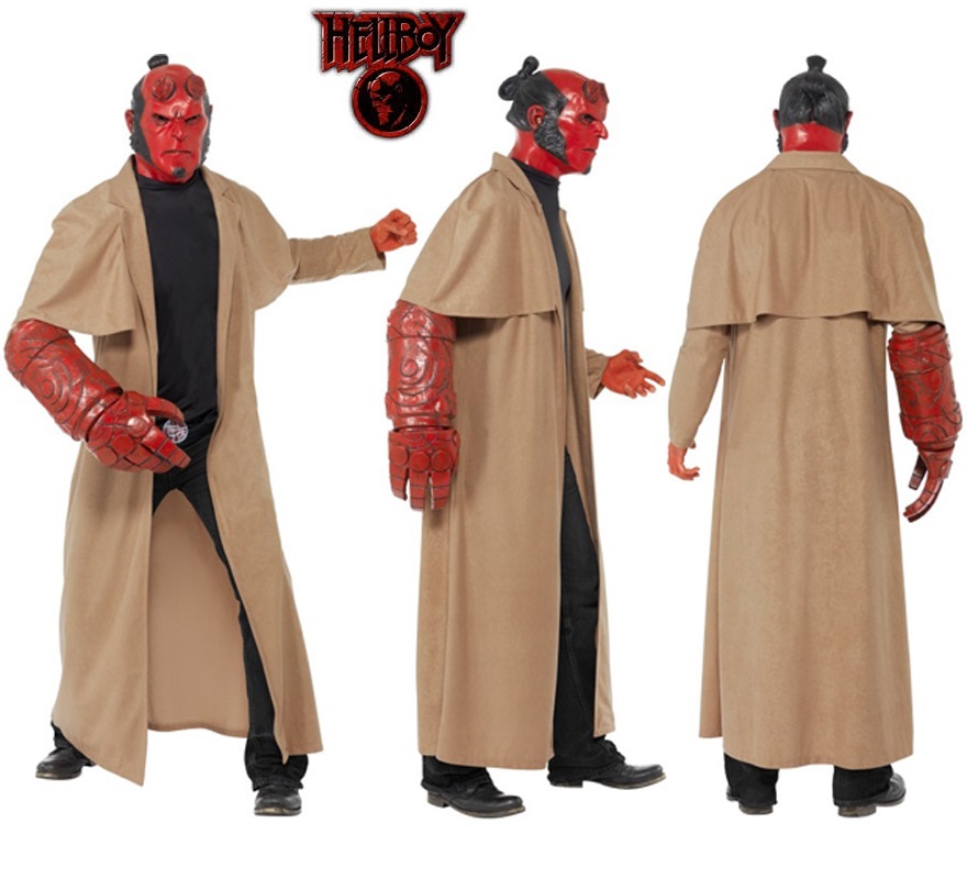 Disfraz de Hellboy con Licencia para hombres. Incluye abrigo, máscara, brazo y hebilla del cinturón.