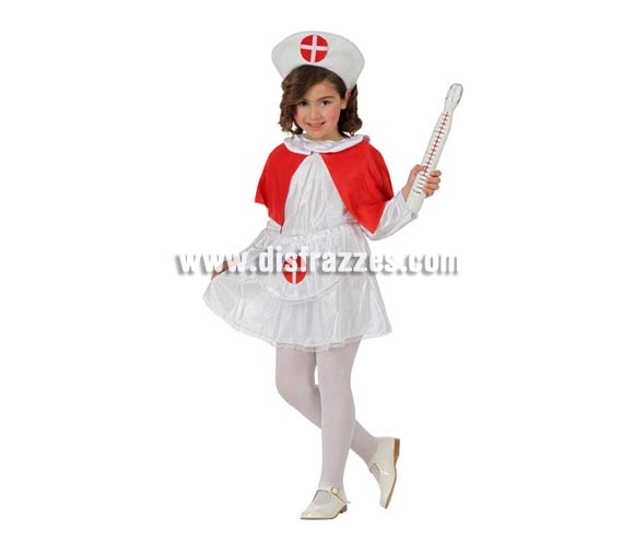 Disfraz de Enfermera para niñas de 7 a 9 años. Precioso disfraz que tanto gusta a las niñas. Incluye vestido y cofia. Termometro y medias NO incluidas.