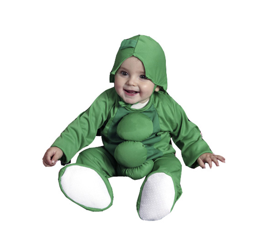 Disfraz super barato de Guisante para bebés de 6 a 12 meses. Incluye mono y gorrito.
