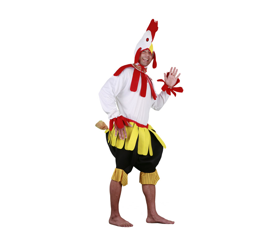 Disfraz de Gallo para hombre. Talla Standar M-L = 52/54. Incluye gorro, camisa y pantalón con cola. Un disfraz superdivertido y original que causa sensación y que da mucho juego, perfecto para Carnaval y para Fiestas Populares.