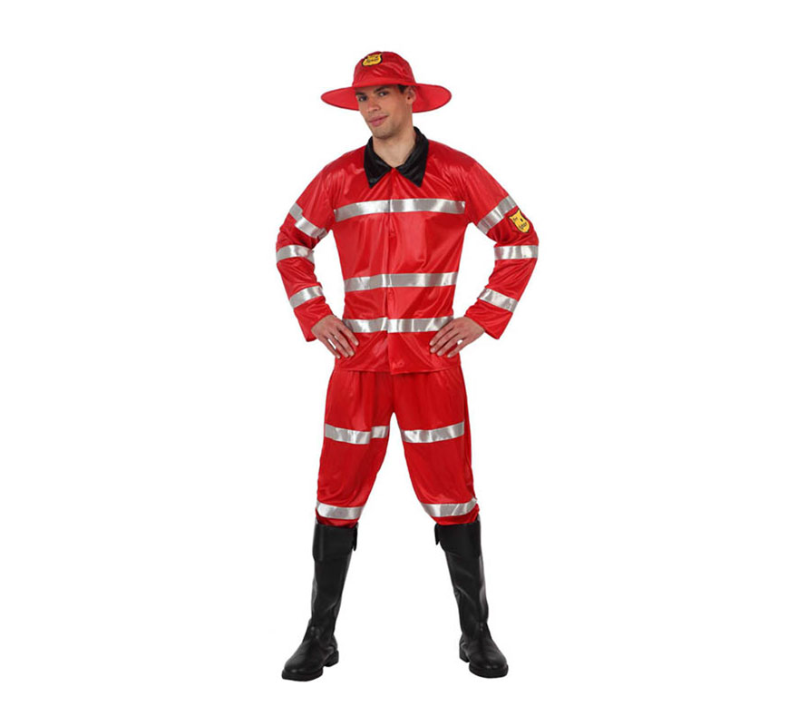 Disfraz de Bombero rojo para hombre. Talla 3 ó talla XL = 54/58. Incluye camisa, pantalón y sombrero.