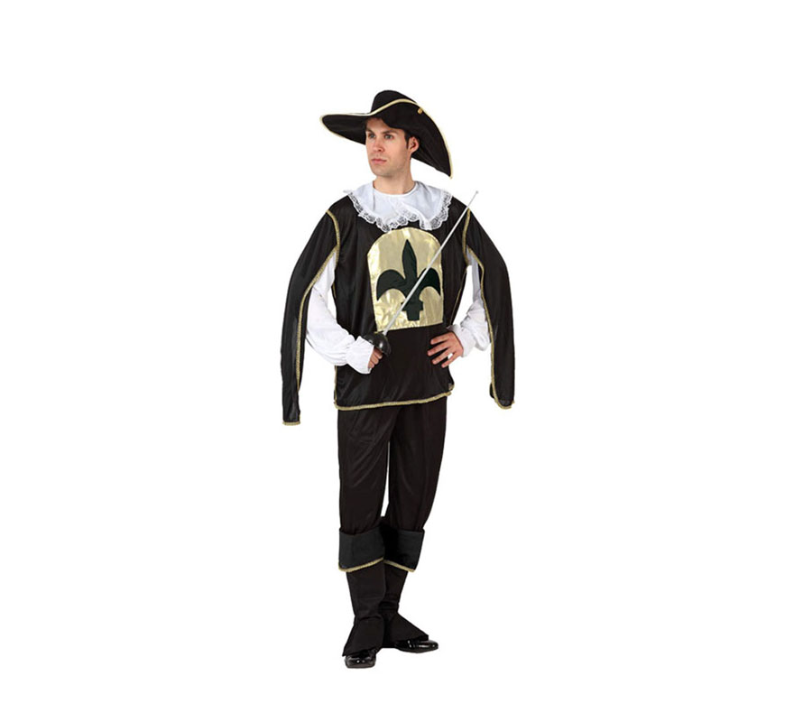 Disfraz de Mosquetero Negro para hombre. Talla Standar M-L = 52/54. Incluye disfraz completo. Florete o Espada NO incluida, podrás verla en la sección de Complementos.