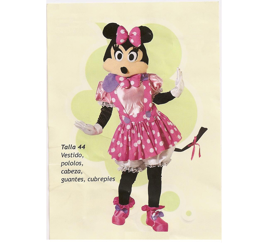Disfraz de Ratona, Ratita o Rantoncita para mujeres. Talla Standar de mujer = 44. Incluye vestido, pololos, cabeza, guantes y cubrepies. Medias NO incluidas. Para que puedas imitar a Minnie Mouse.