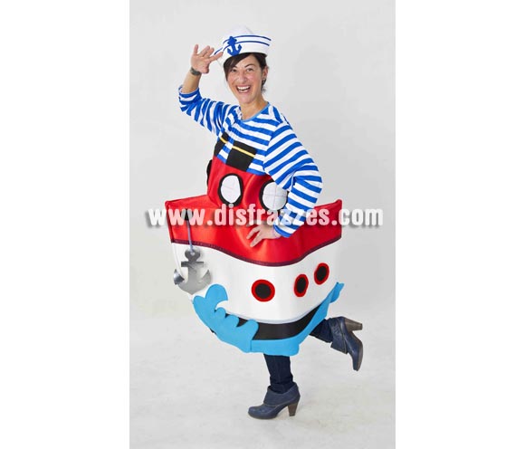 Disfraz de Marinero con Barco para adultos. Disponible en talla de mujer (44) y de hombre (50). Incluye disfraz completo tal y como sale en la imagen. Fabricado en España. Este traje es muy original y diferente, perfecto para Grupos, Peñas y Comparsas. Posibilidad de fabricarlo en tallas de niños para Grupos, mínimo 10 unidades por talla.