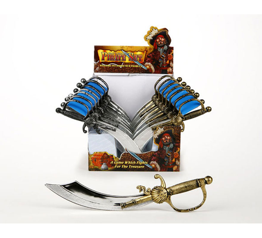 Espada de Bucanero o sable Pirata de empuñadura pequeña de 43 cm. Dos colores surtidos. Precio por unidad, se venden por separado.