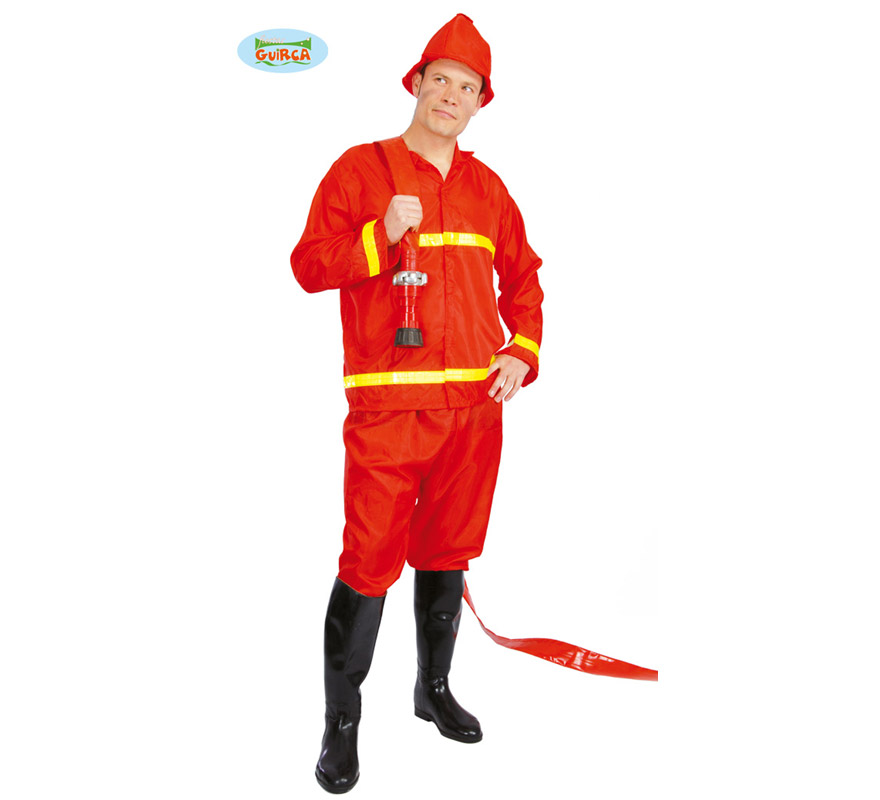 Disfraz de Bombero adulto. Talla única 52/54. Incluye gorro, chaqueta y pantalón.