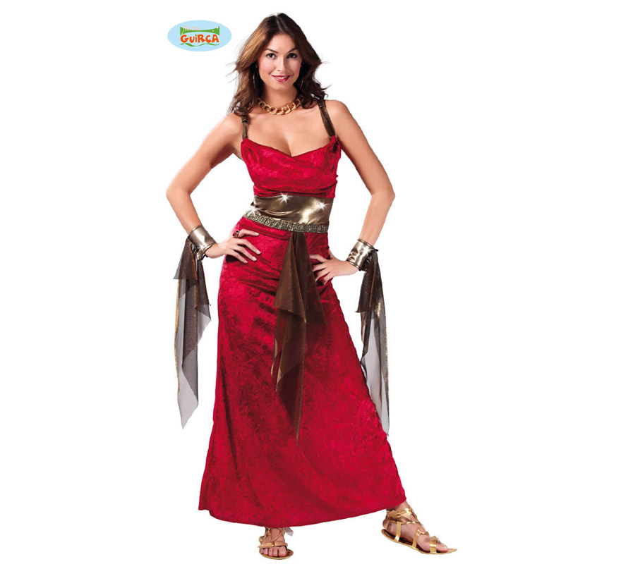 Disfraz de Emperatriz Romana Mesalina para mujer adulta. Talla Standar válida hasta la 42/44. Incluye vestido y brazaletes.
