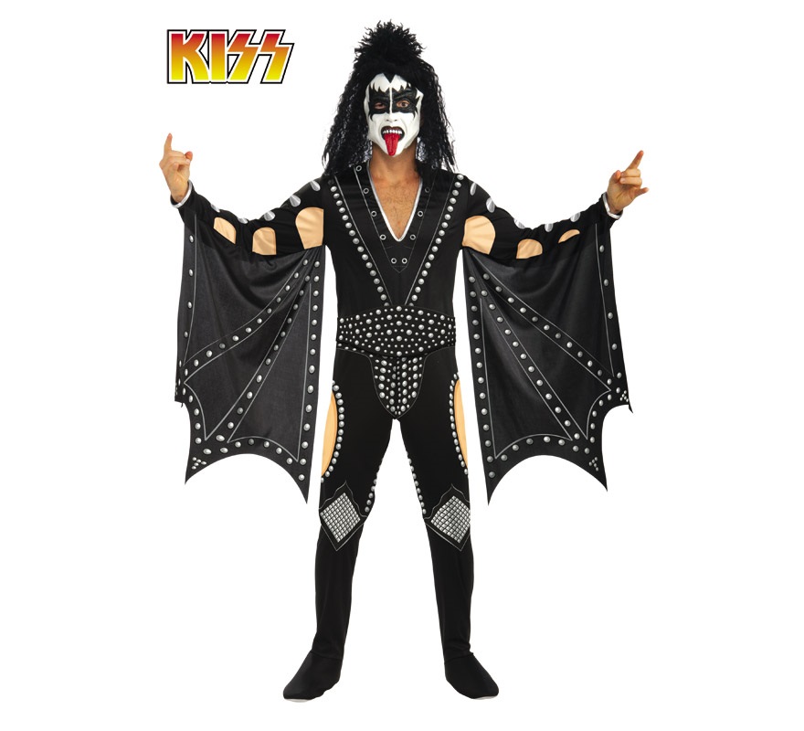 Disfraz de KISS Demon para hombre. Talla Standar. Incluye mono con cubrebotas, cinturón y máscara, Peluca NO incluida,podrás verla en la sección de Complementos. Disfrázate del cantante del mítico grupo KISS, darás la nota, jejeje.