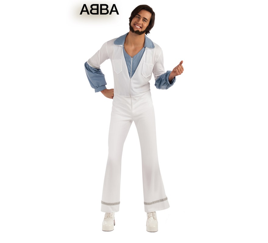 Disfraz de Benny cantante de ABBA para hombre. Talla Standar. Incluye jumpsuit o mono y camisa.