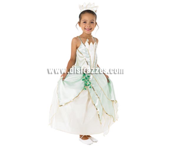 Disfraz de Princesa Tiana para niñas de 5 a 7 años. Incluye vestido, tiara y collar. Perfecto para regalar en Navidad y en cualquier ocasión el año.