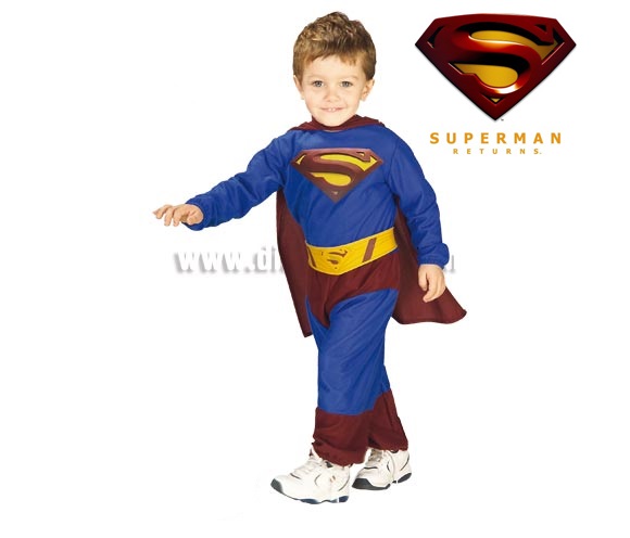 Disfraz de Superman bebé. Talla de 1 a 2 años. Incluye traje completo, capa y cinturón. Disfraz con licencia ideal como regalo en Navidad y Reyes.