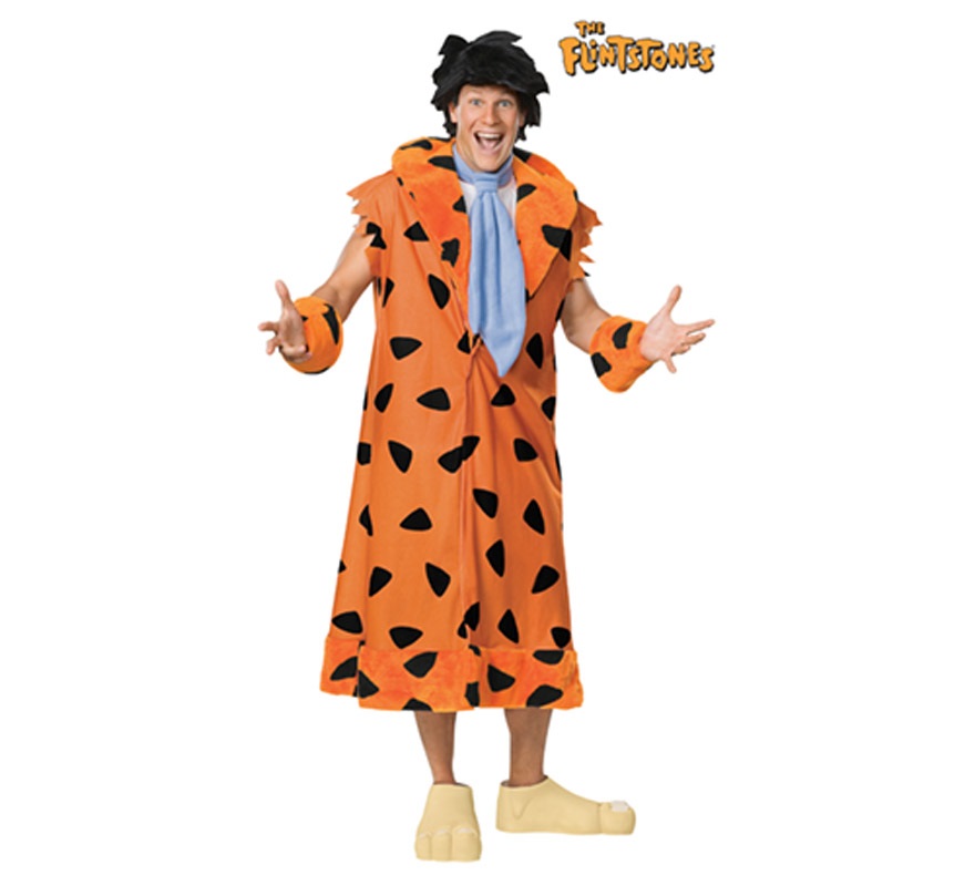 Disfraz de Fred Flinston para hombre. Talla Standar. Incluye abrigo con cuello, corbata, muñequeras, peluca y cubrezapatos.