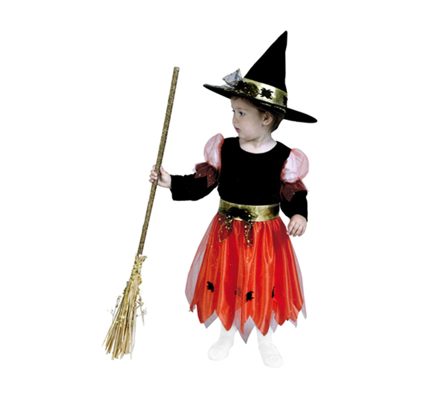 Disfraz de Brujita o Brujilla infantil barato para Halloween. Talla de 3 a 4 años. Incluye sombrero, cinturón y vestido. Escoba NO incluida, podrás verla en la sección de Complementos. Éste disfraz de Halloween es ideal para celebrar la Fiesta de la Noche de las Brujas en Pub's, Discotecas, Casas particulares,  Restaurantes o Colegios y ayudar a crear un ambiente terrorífico y tenebroso indispensable para la Noche de Halloween la cual se celebra la víspera de Todos los Santos.
¡¡Compra tu disfraz para Halloween en nuestra tienda de disfraces, será divertido!!