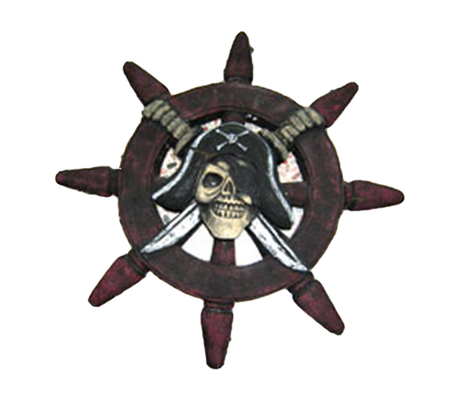 Timón Calavera con ojos intermitentes 54 cm. Éste artículo es perfecto como complemento de los disfraces de Piratas tanto en Carnaval como en Halloween y también queda muy bien si se utiliza como complemento decorativo en las Fiestas de Halloween.