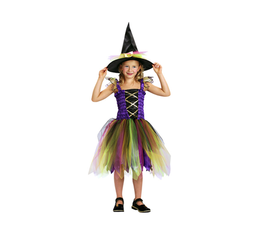 Disfraz de Bruja Hechicera Arco Iris barato para Halloween. Talla de 2 a 4 años. Incluye vestido y sombrero. Éste disfraz de Halloween es ideal para celebrar la Fiesta de la Noche de las Brujas cada vez más arraigada en nuestro País en Pub's, Discotecas, Casas particulares,  Restaurantes o Colegios y ayudar a crear un ambiente terrorífico y tenebroso indispensable para la Noche de Halloween la cual se celebra la víspera de Todos los Santos.
¡¡Compra tu disfraz para Halloween en nuestra tienda de disfraces, será divertido!!