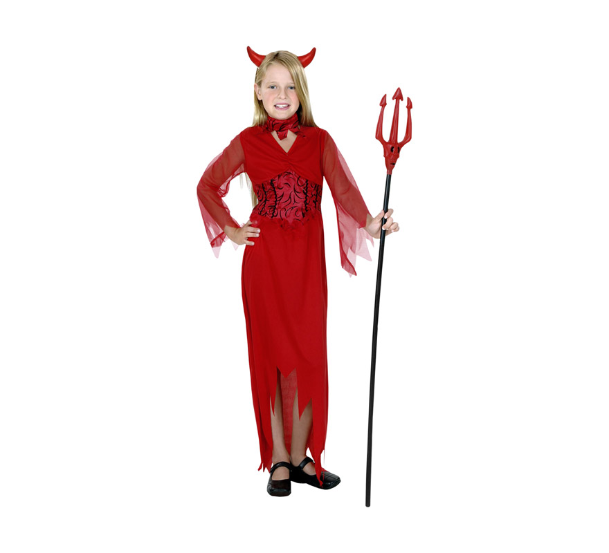 Disfraz de Diablesa barato para Halloween. Talla de 2 a 4 años. Incluye vestido, cuello y tocado. Tridente NO incluido, podrás verlo en la sección de Complementos. Éste disfraz de Halloween es ideal para celebrar la Fiesta de la Noche de las Brujas cada vez más arraigada en nuestro País en Pub's, Discotecas, Casas particulares,  Restaurantes o Colegios y ayudar a crear un ambiente terrorífico y tenebroso indispensable para la Noche de Halloween la cual se celebra la víspera de Todos los Santos.
¡¡Compra tu disfraz para Halloween en nuestra tienda de disfraces, será divertido!!