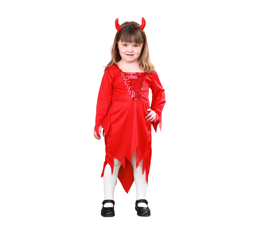 Disfraz de Demonia o Diablesa rojo barato para Halloween. Talla de 3 a 4 años. Incluye vestido y cuernos. Tridente NO incluido, drás verlo en la sección Complementos. Éste disfraz de Halloween es ideal para celebrar la Fiesta de la Noche de las Brujas cada vez más arraigada en nuestro País en Pub's, Discotecas, Casas particulares,  Restaurantes o Colegios y ayudar a crear un ambiente terrorífico y tenebroso indispensable para la Noche de Halloween la cual se celebra la víspera de Todos los Santos.
¡¡Compra tu disfraz para Halloween en nuestra tienda de disfraces, será divertido!!
